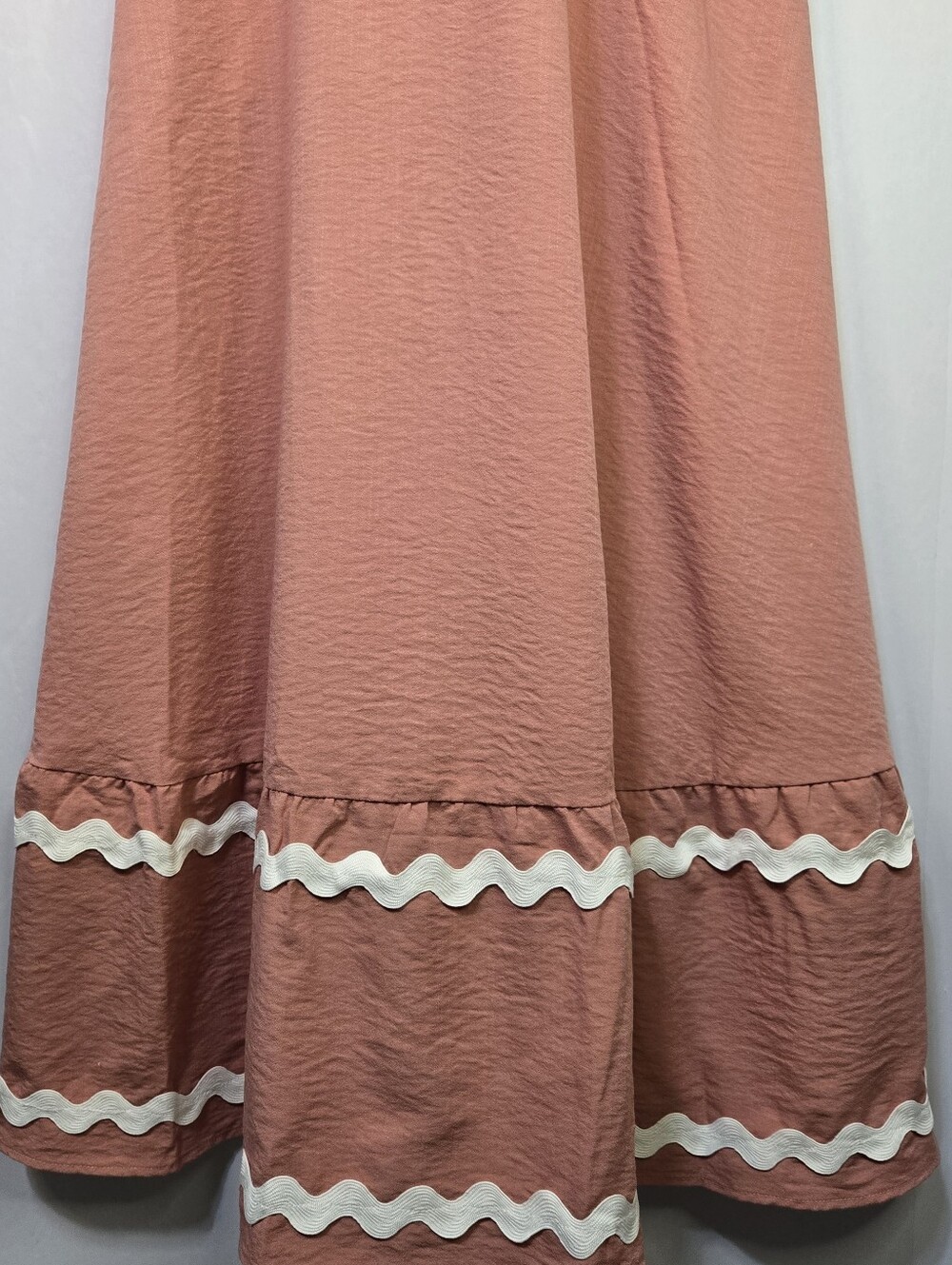 PRETTY GATDEN Size S Cottagecore Rustic Coral Maxi Dress, White Ric Rac Trim NWT - Picture 5 of 11